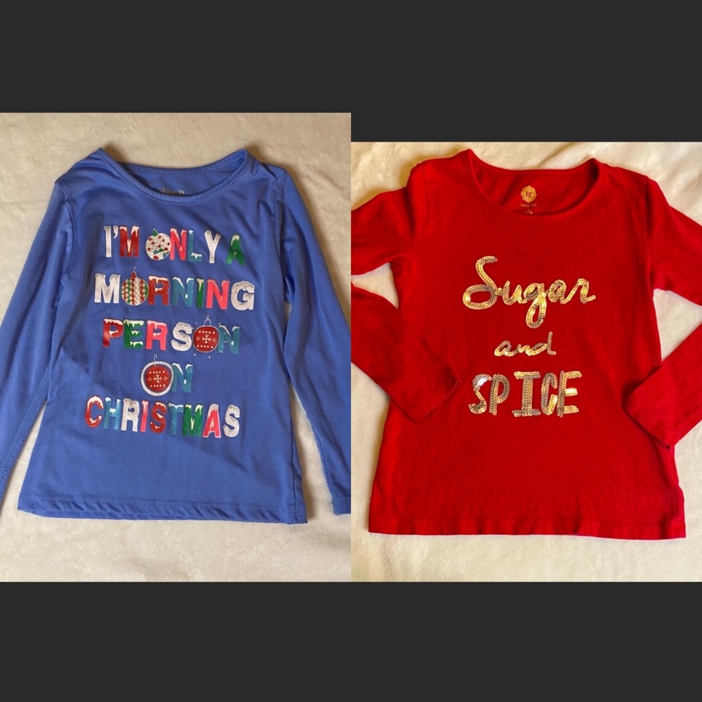 2 long sleeve Christmas shirts size small 7/8